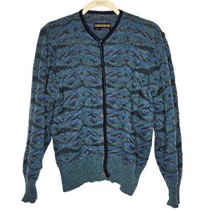 Geiger Womens Austrian Knit Cardigan Sweater 40 M‎ Blue Green Wool Button Front